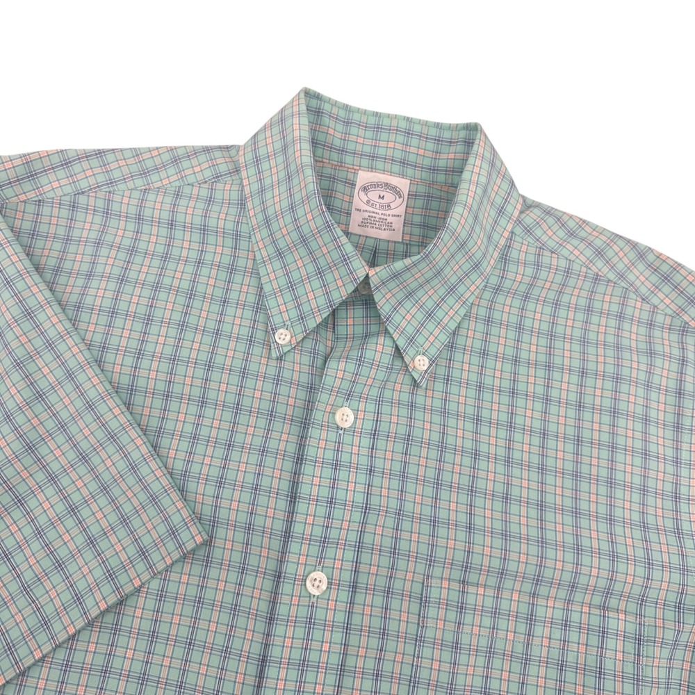 Brooks Brothers Mens Medium Supima Cotton Plaid Short Sleeve Button Down Shirt